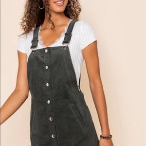 Francesca's Green Overall Corduroy Dress